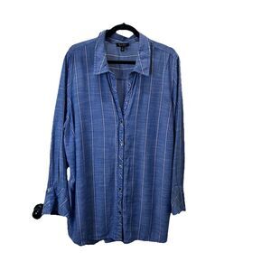 Jessica Simpson Blue Striped Button Up Long Sleeve Top Womens Size 2X Chambray